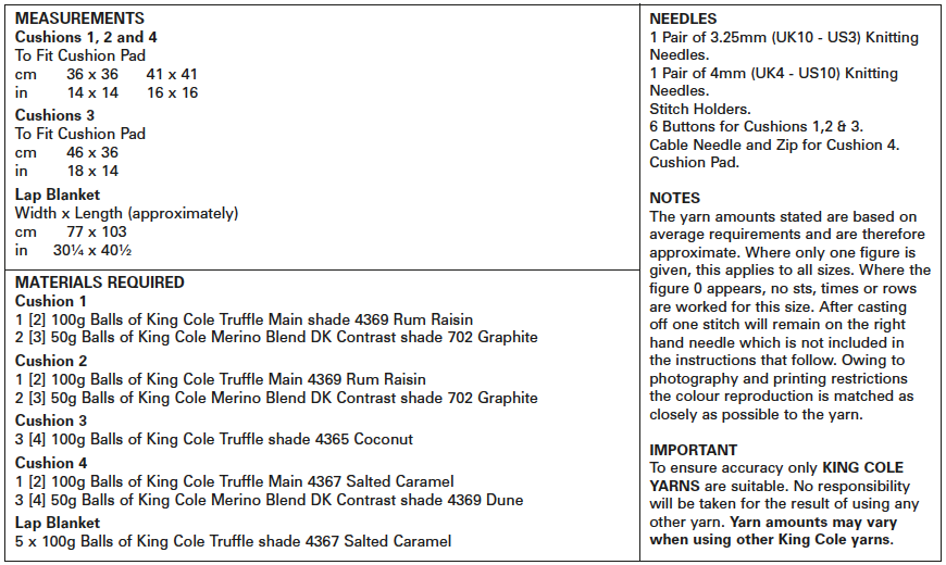 Cushions & Lap Blanket Knitted in Truffle & Merino Blend DK 5518