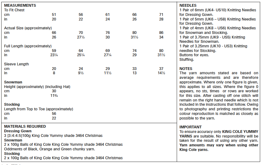 Dressing Gown, Snowman & Stocking Knitted in Yummy 5569