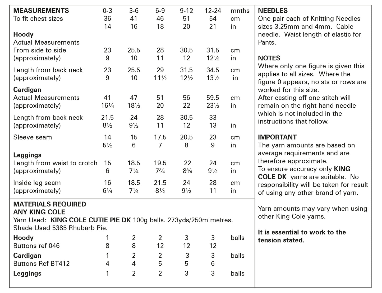 Hoody, Cardigan & Leggings Knitted in Cutie Pie DK 6030