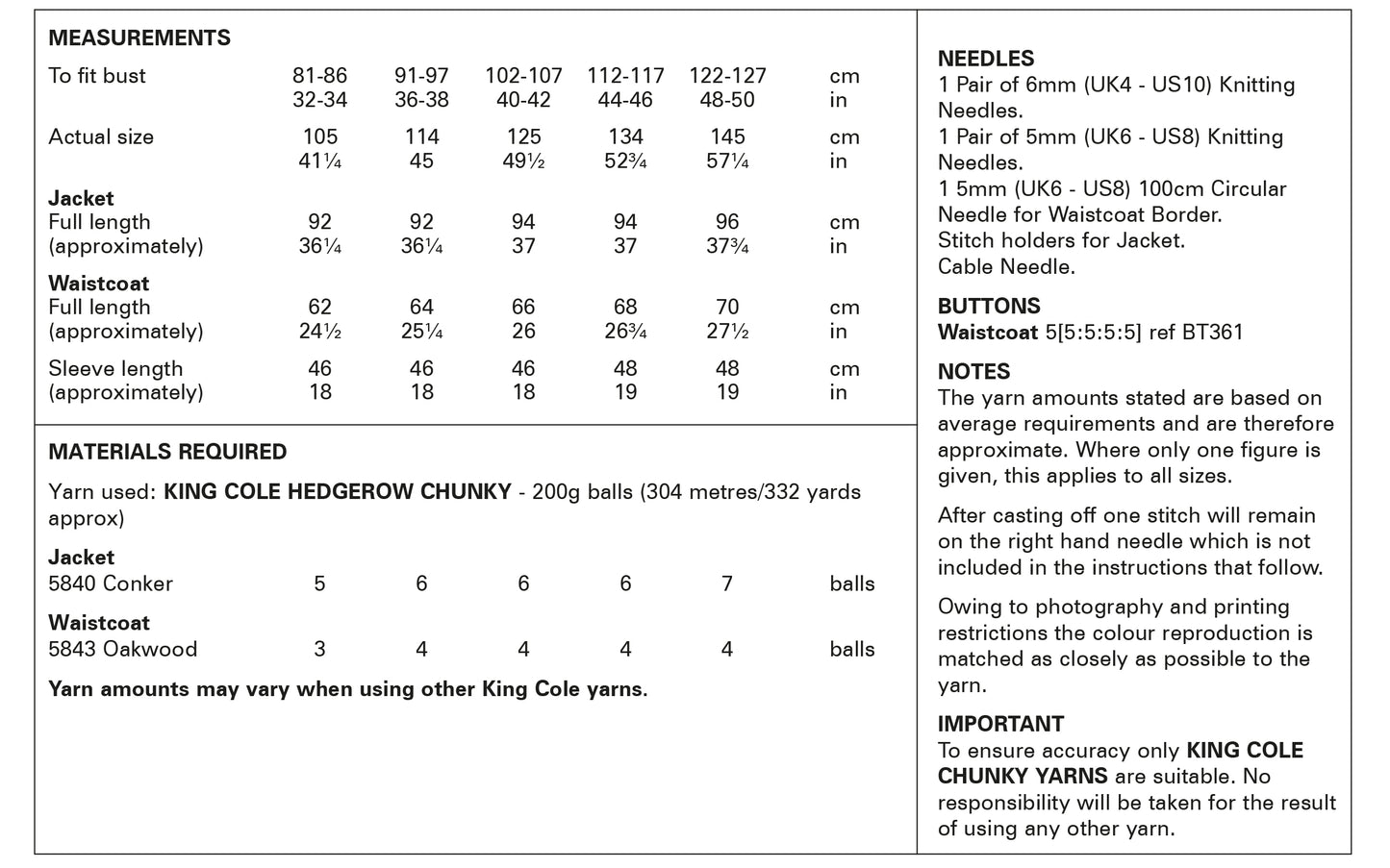King Cole Jacket & Waistcoat Knitted in Hedgerow Chunky Pattern 6201