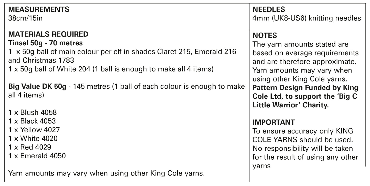 Playful Elves Knitted in Tinsel & Big Value DK 50g 9164