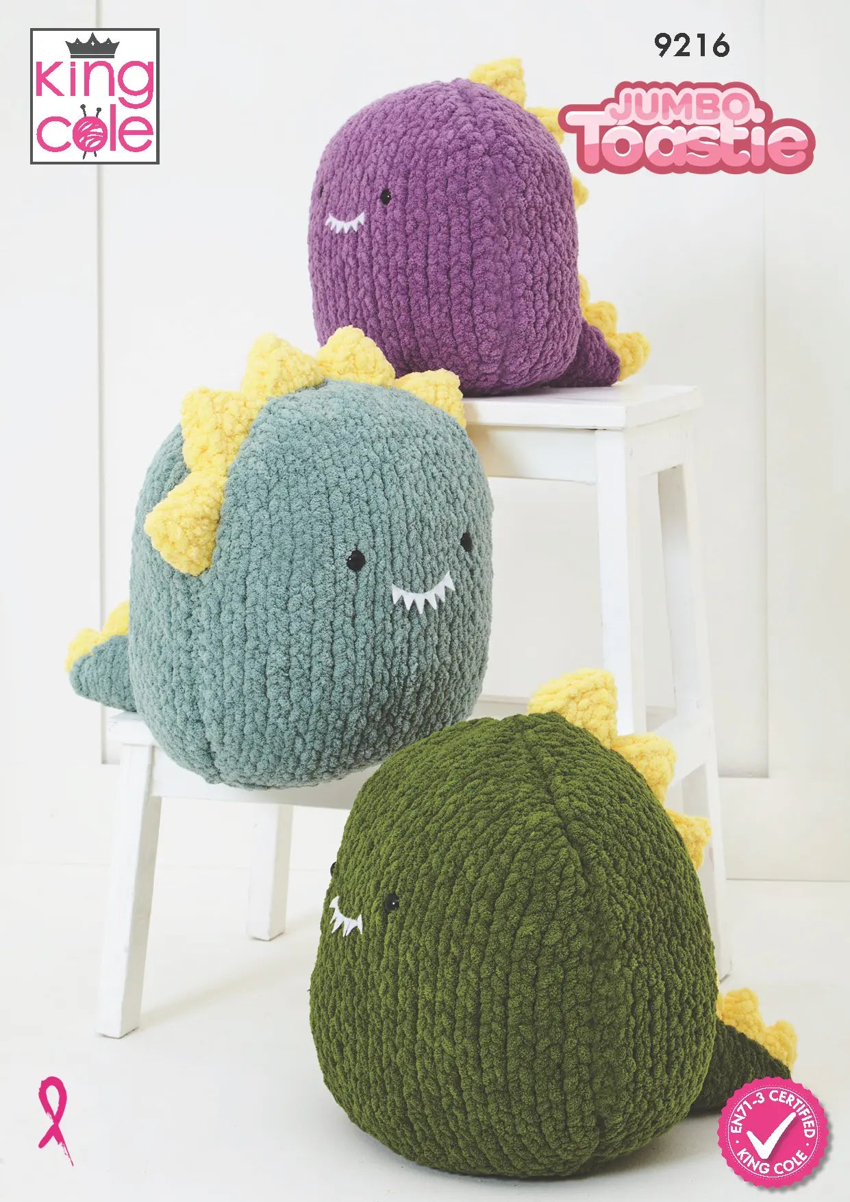 Squishy Dinosaur Toys knitted in Jumbo Toastie King Cole Pattern 9216