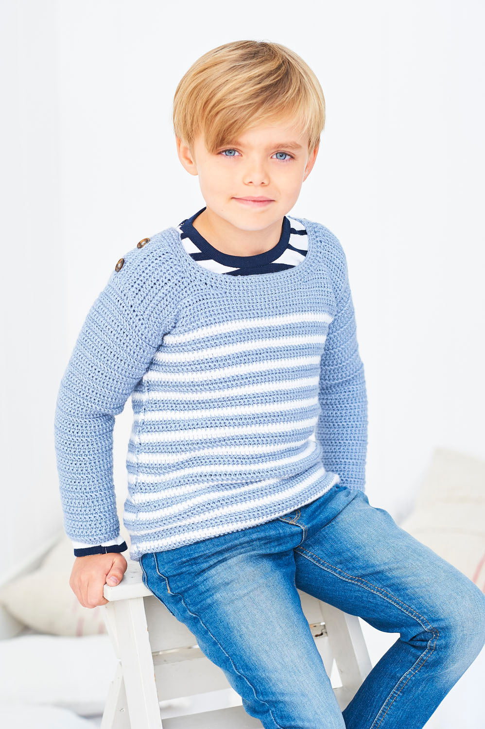 Stylecraft Pattern 9608 - Bambino DK Crochet Striped Top and Sweater