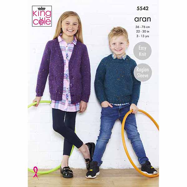 King Cole Cardigans & Sweaters Knitted in Fashion Aran Pattern 5542