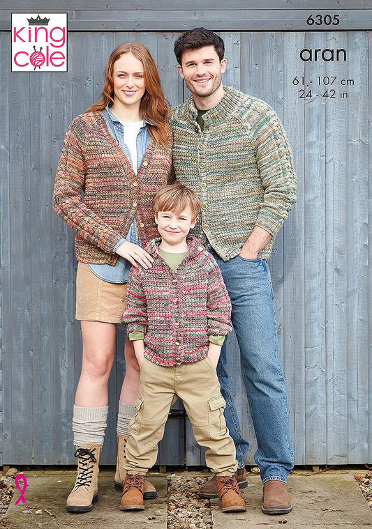 Cardigans knitted in Homespun Prism Aran King Cole Pattern 6305
