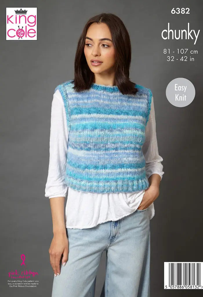 Waistcoat and Tank Top knitted in Flair Chunky King Cole Pattern 6382