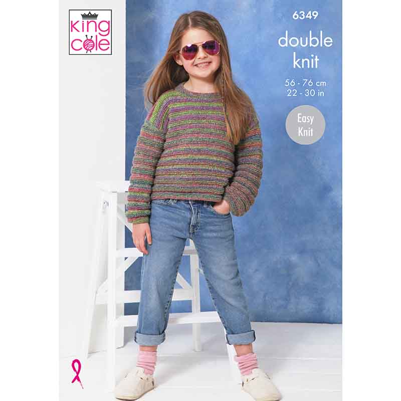 Sweater and Cardigan knitted in Jamboree DK
King Cole Pattern 6349