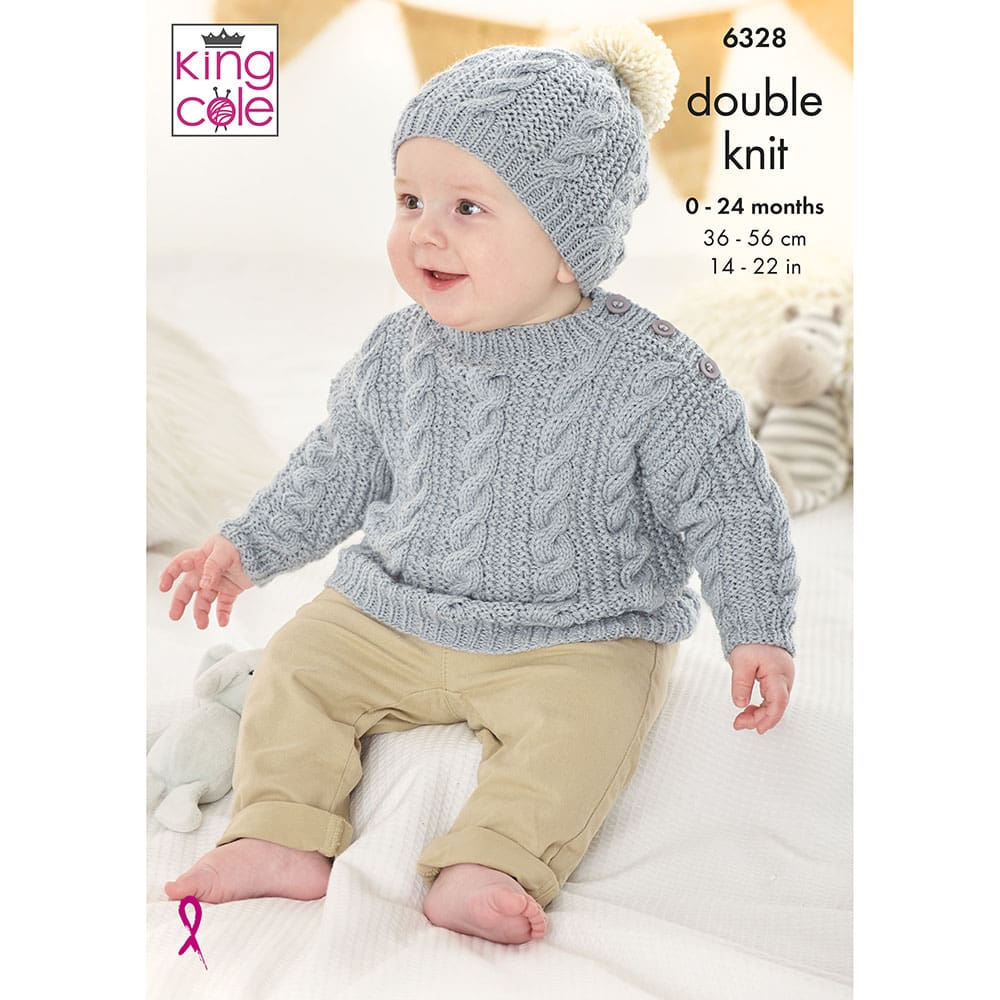 Sweater, Sleeveless Top and Hat knitted in Comfort Baby DK
King Cole Pattern 6328
