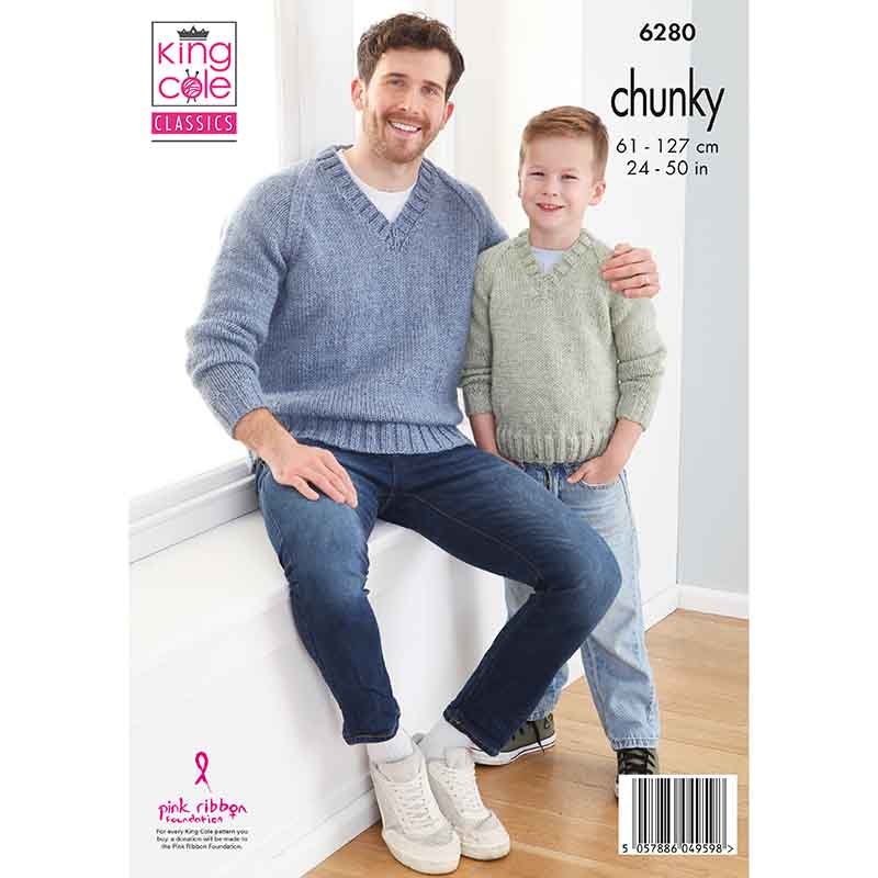 Cardigan and Sweater knitted in Big Value Chunky
King Cole Pattern 6280