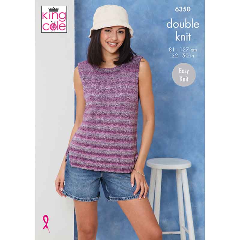 Round Neck and V Neck Tops knitted in Jamboree DK
King Cole Pattern 6350