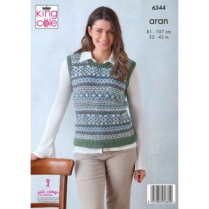 Cardigan and Tank Top knitted in Forest Aran
King Cole Pattern 6344