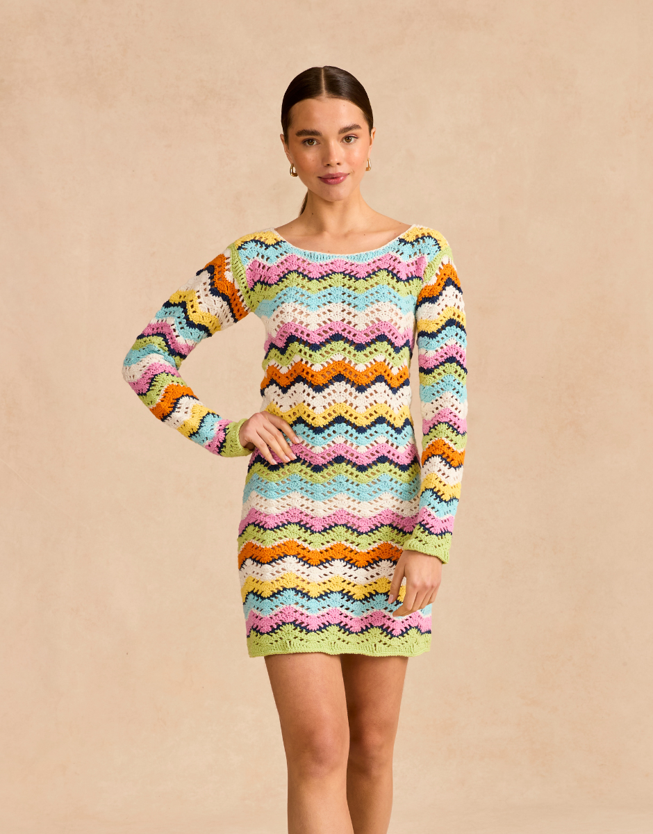 CHEEKY CHEVRON MINIDRESS CROCHET PATTERN IN SIRDAR STORIES 10833