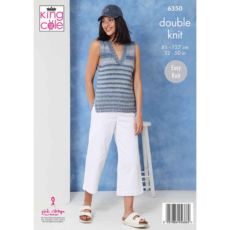 Round Neck and V Neck Tops knitted in Jamboree DK
King Cole Pattern 6350