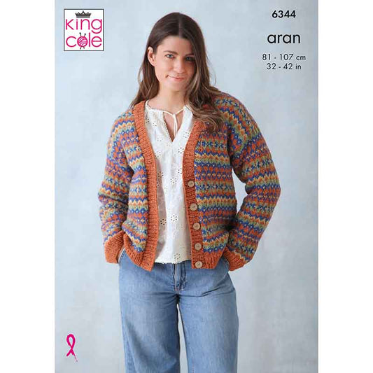 Cardigan and Tank Top knitted in Forest Aran
King Cole Pattern 6344