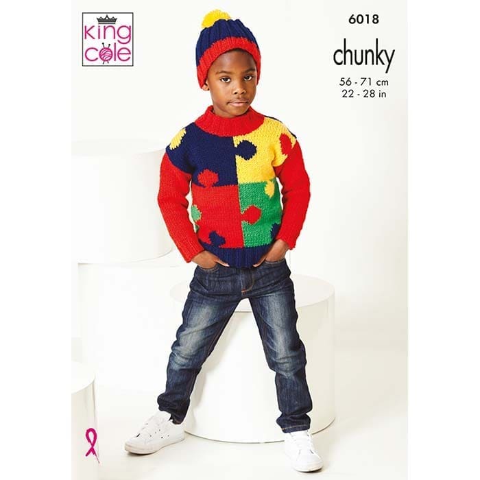 Jigsaw Sweaters Knitted in Big Value Chunky
King Cole Pattern 6018