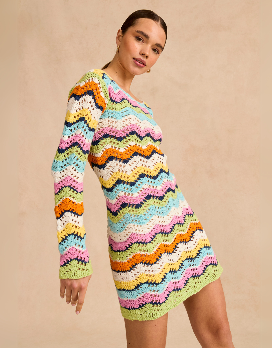 CHEEKY CHEVRON MINIDRESS CROCHET PATTERN IN SIRDAR STORIES 10833