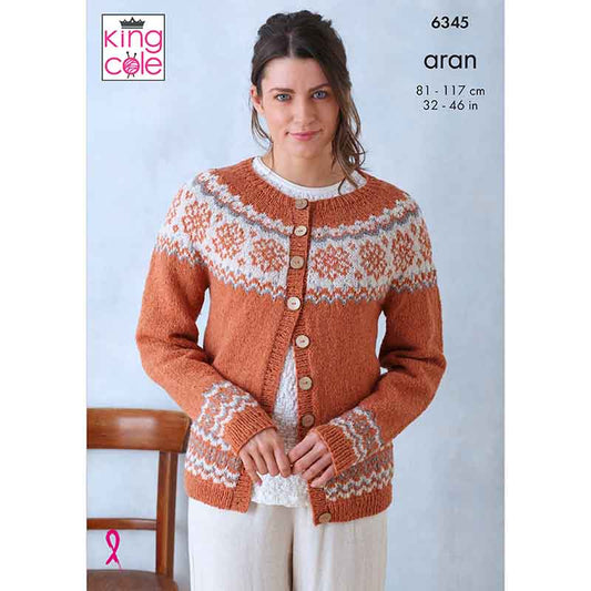 Cardigan and Waistcoat Top knitted in Forest Aran
King Cole Pattern 6345