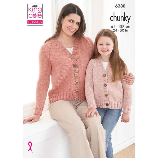 Cardigan and Sweater knitted in Big Value Chunky
King Cole Pattern 6280