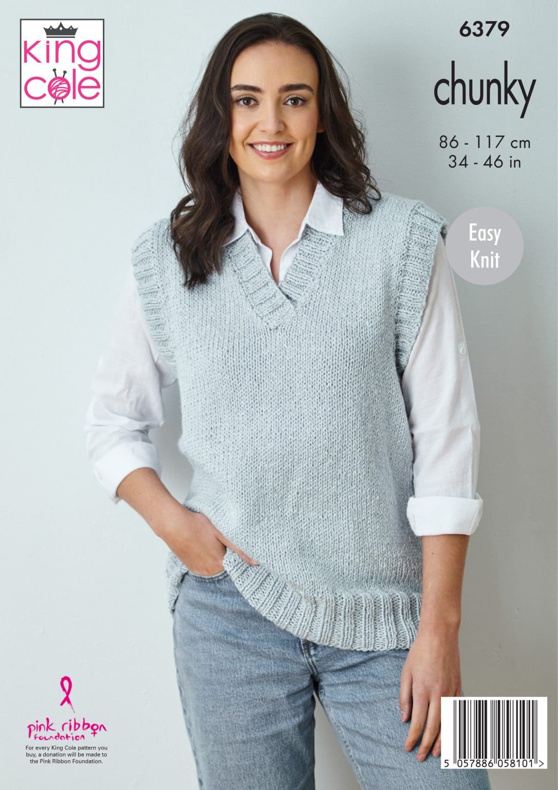 V Neck Sweater and Top knitted in Simply Denim Chunky
King Cole Pattern 6379