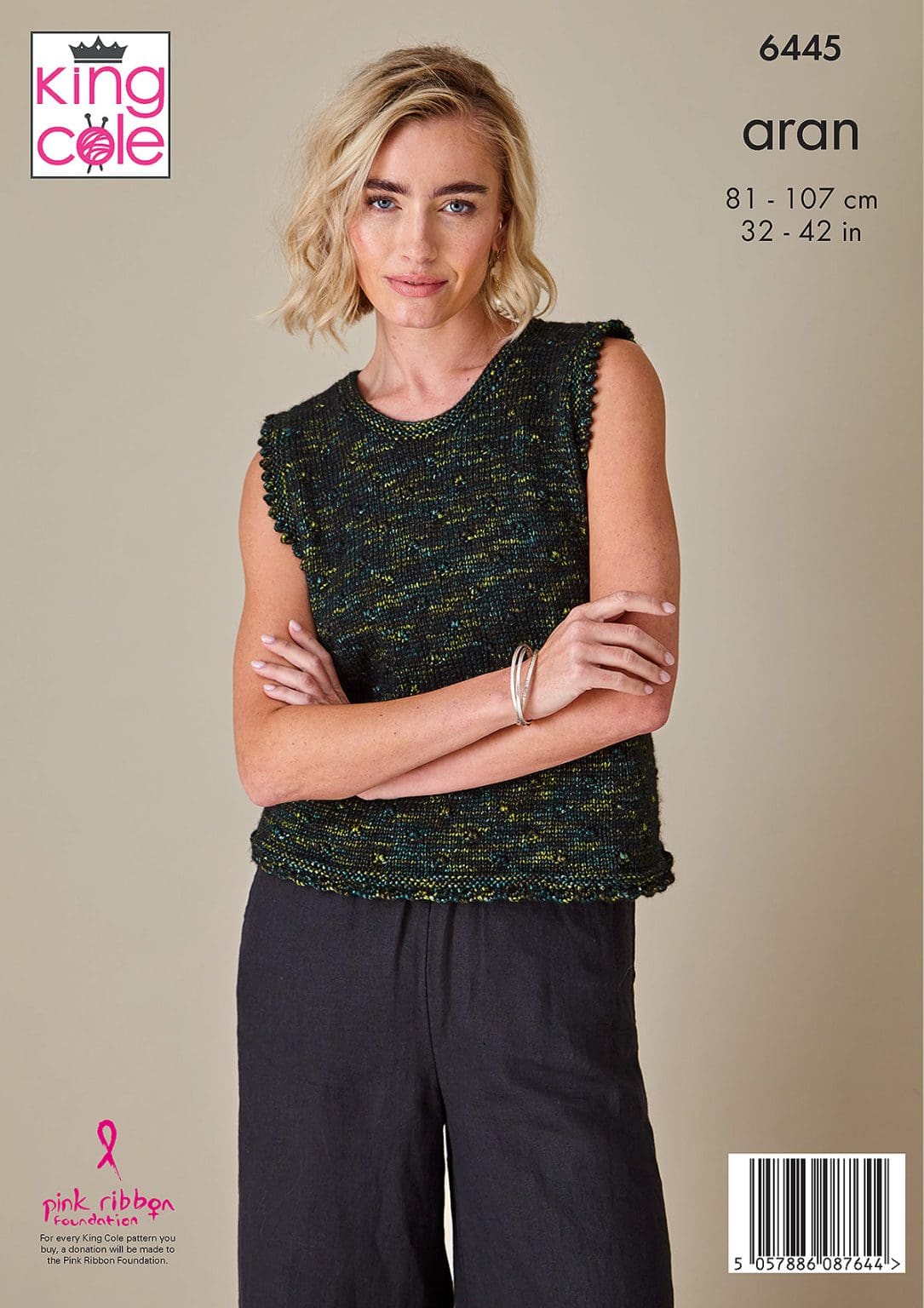 Tank Top and Cardigan knitted in Firefly Aran
King Cole Pattern 6445