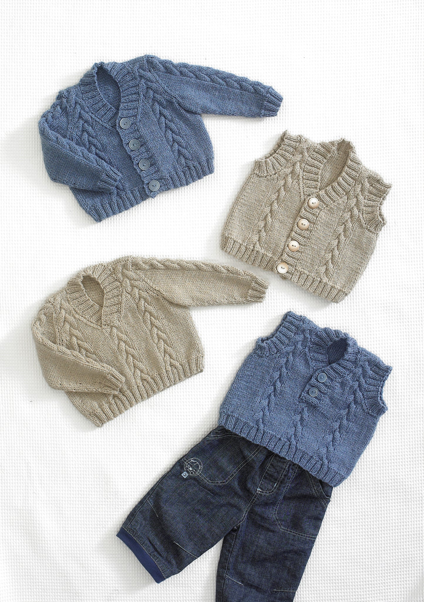 King Cole Waistcoat, Cardigan, Slipover and Sweater Knitted with Big Value Baby DK Pattern 415