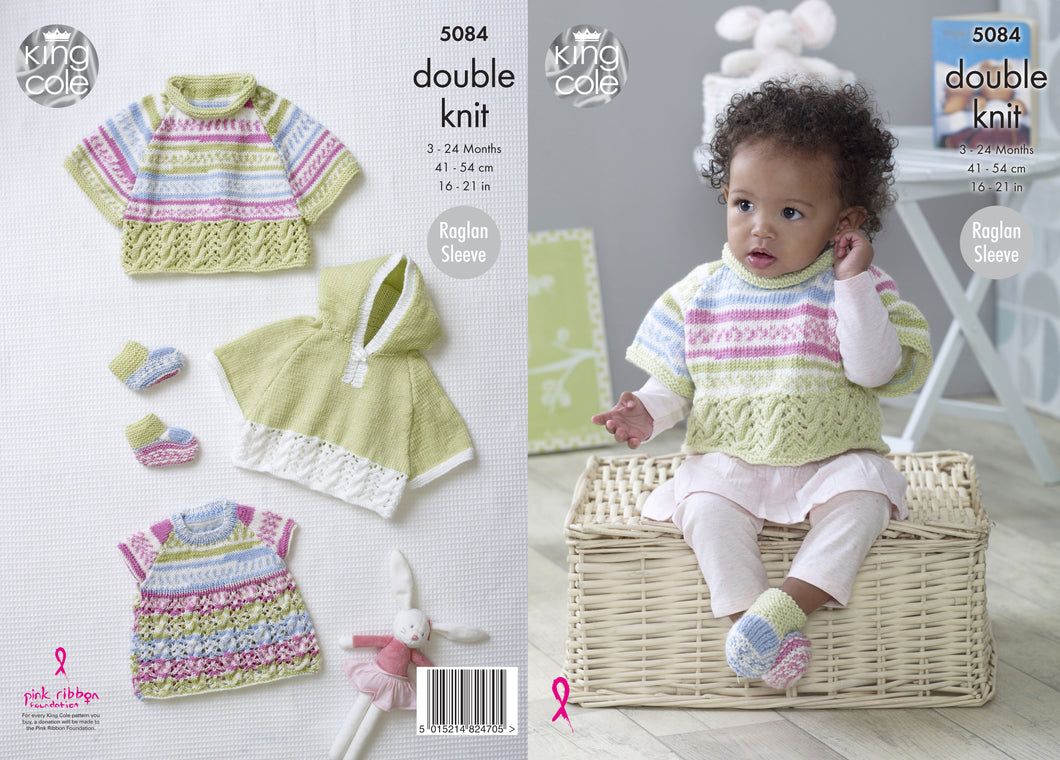 King Cole Cape, Top & Bootees Knitted in Cherish & Cherished DK 5084