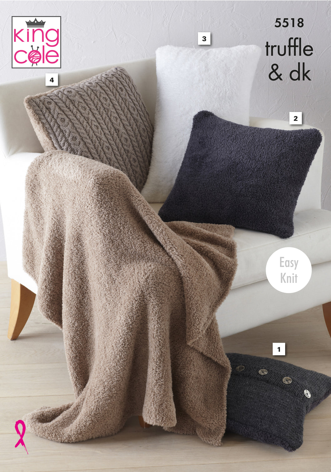 Cushions & Lap Blanket Knitted in Truffle & Merino Blend DK 5518