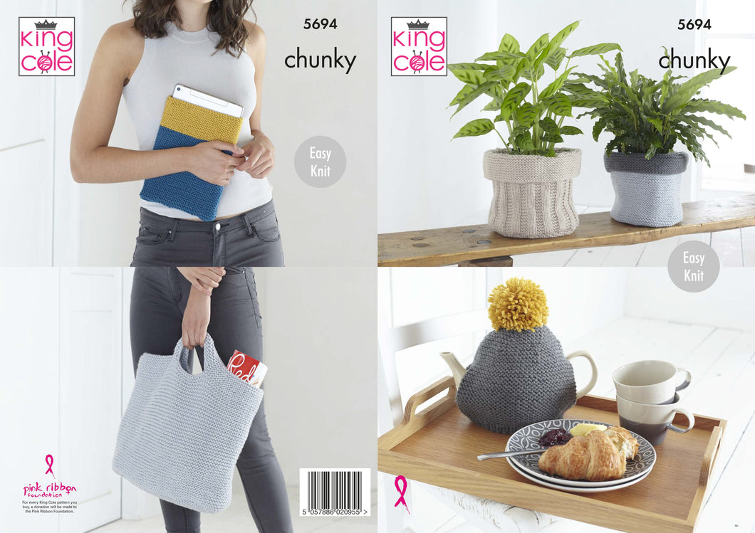 Plant Pot Cover, Tablet Cover, Tea Cozy and Bag Knitted in Ultra Soft DK 5694