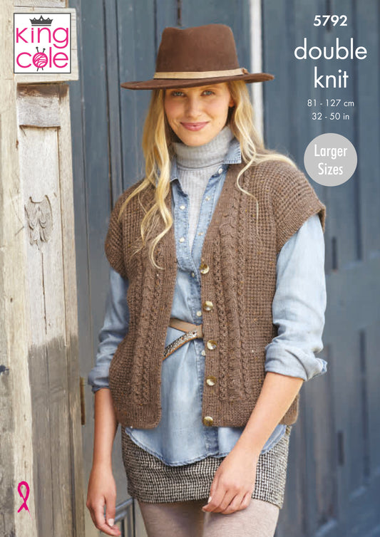 V-Neck Cardigan & Waistcoat Knitted in Homespun DK 5792