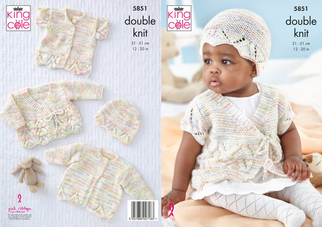 Matinee Coat, Cardigan, Crossover Cardigan & Hat Knitted in Little Treasures DK 5851
