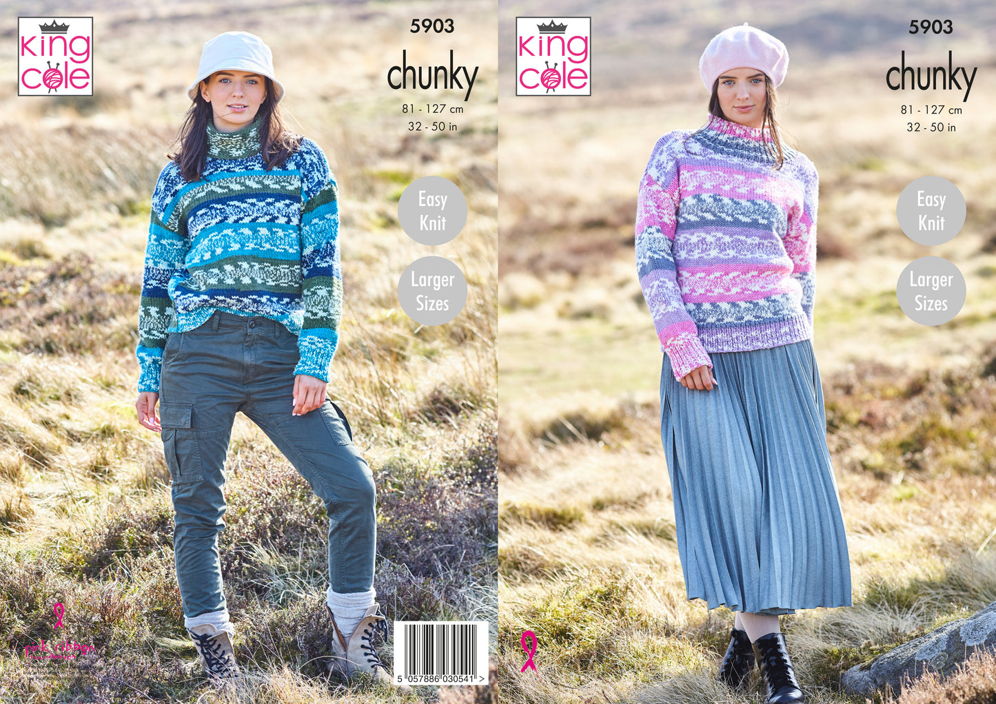 Roll and Round Neck Sweaters Knitted in Nordic Chunky 5903