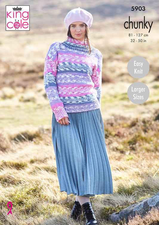 Roll and Round Neck Sweaters Knitted in Nordic Chunky 5903