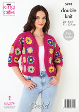 Load image into Gallery viewer, Granny Square Pattern Long Cardigan and Cropped 1/2 Sleeve Cardigan Crocheted in Merino Blend DK 5943
