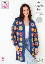 Load image into Gallery viewer, Granny Square Pattern Long Cardigan and Cropped 1/2 Sleeve Cardigan Crocheted in Merino Blend DK 5943
