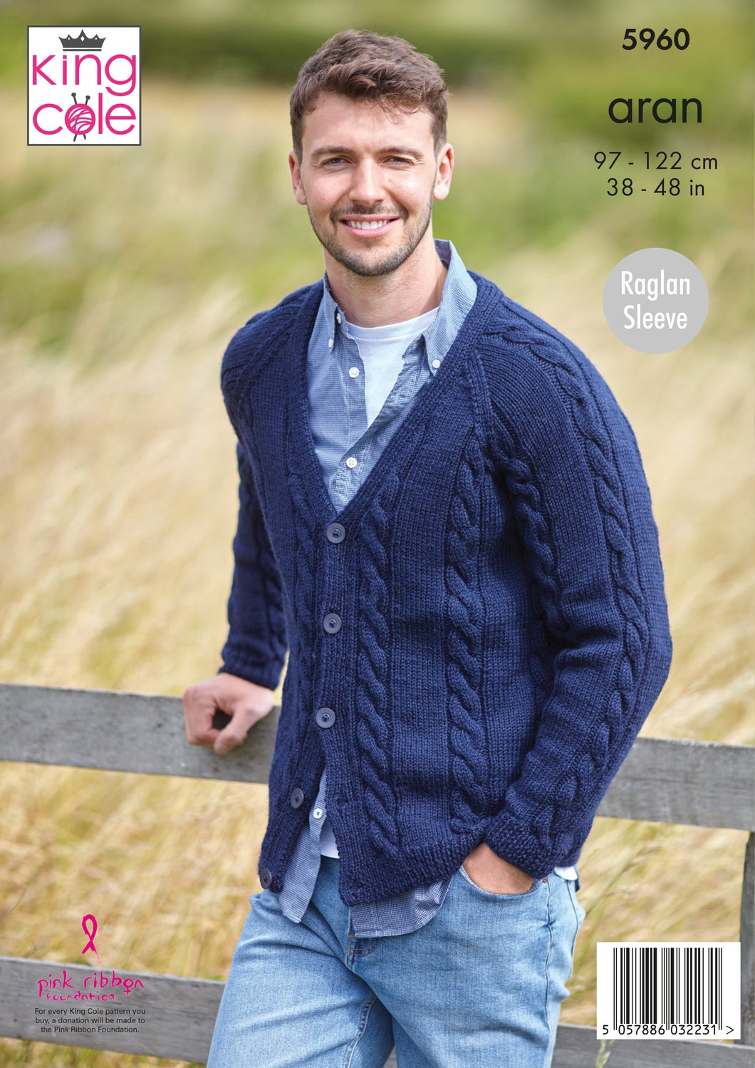 V & Shawl Collared Cardigans Knitted in Wool Aran 5960