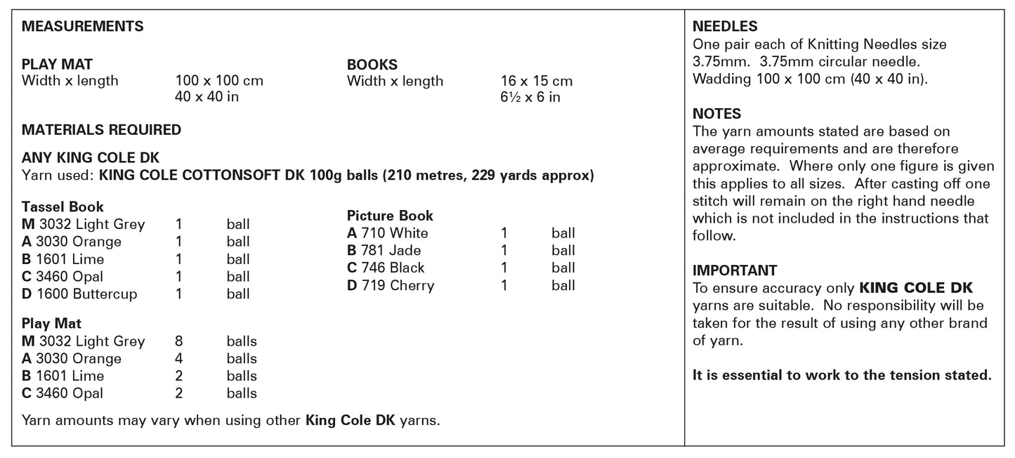 King Cole Books & Play Mat Knitted in Cottonsoft DK 6011