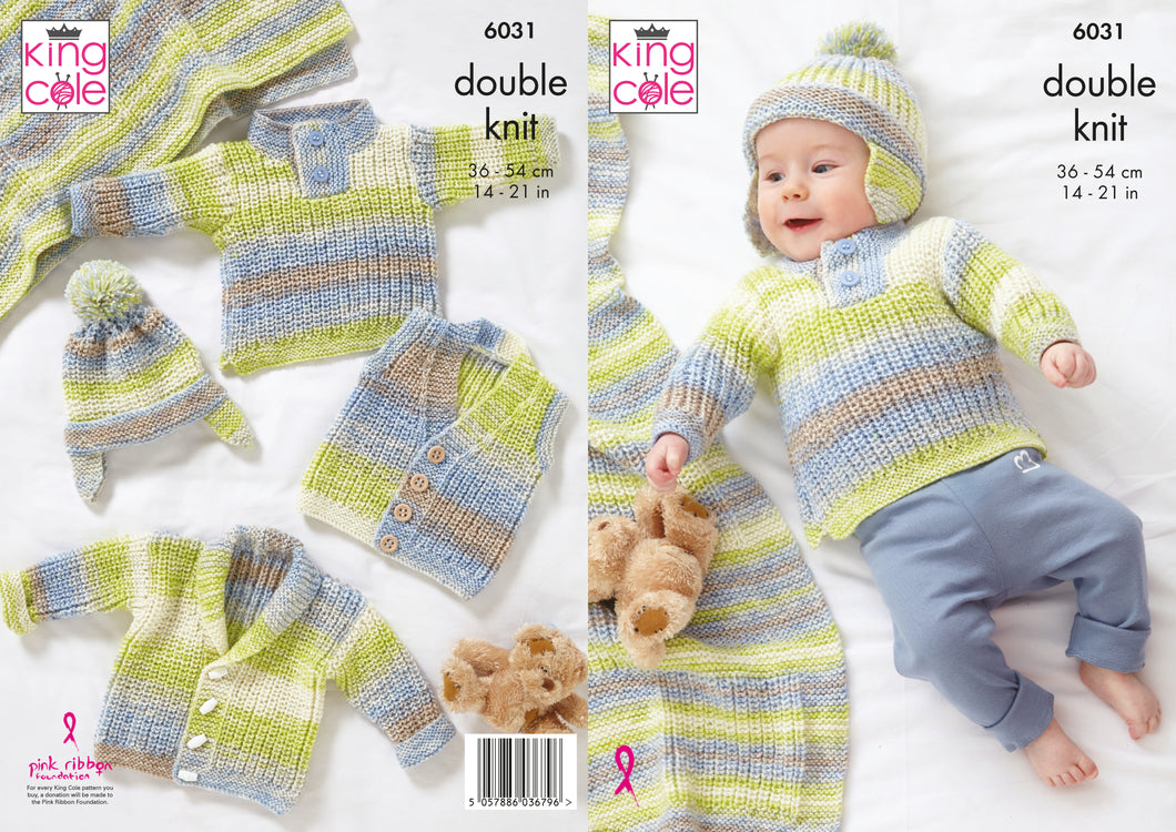 Jacket, Gilet, Sweater, Hat & Blanket Knitted in Cutie Pie DK 6031