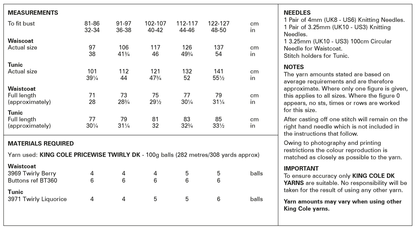 King Cole Waistcoat & Tunic DK 6135
