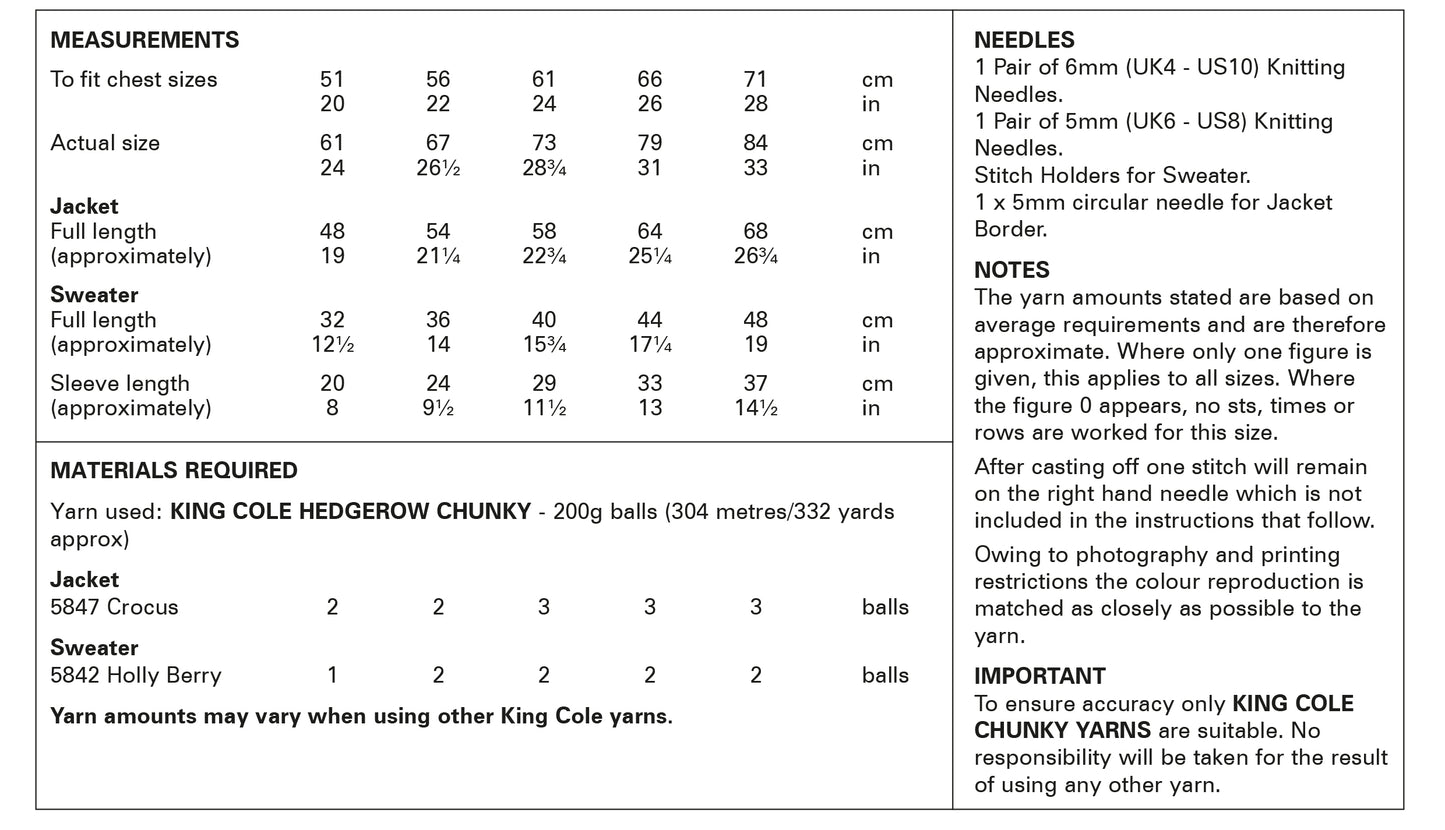 King Cole Jacket & Sweater Knitted in Hedgerow Chunky Pattern 6198