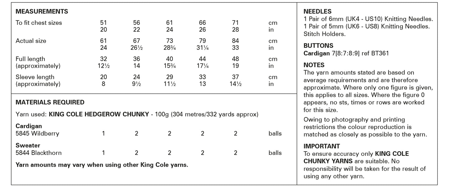 King Cole Cardigan & Sweater Knitted in Hedgerow Chunky Pattern 6199