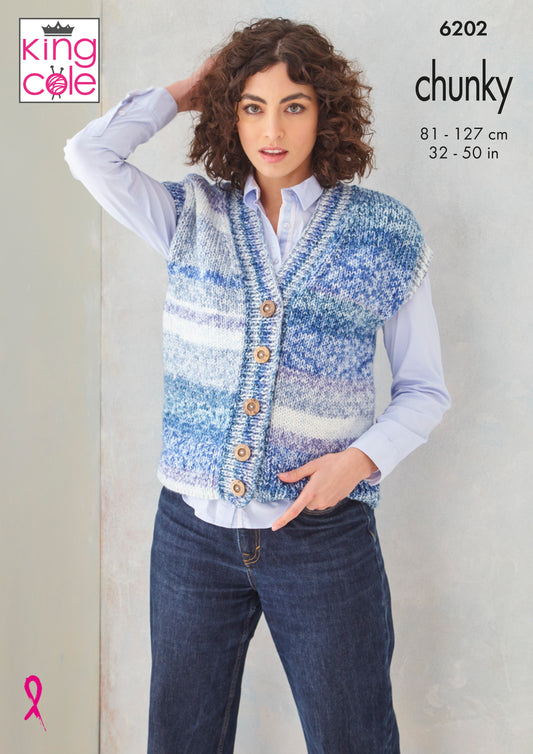 King Cole Waistcoat & Jacket Knitted in Hedgerow Chunky Pattern 6202