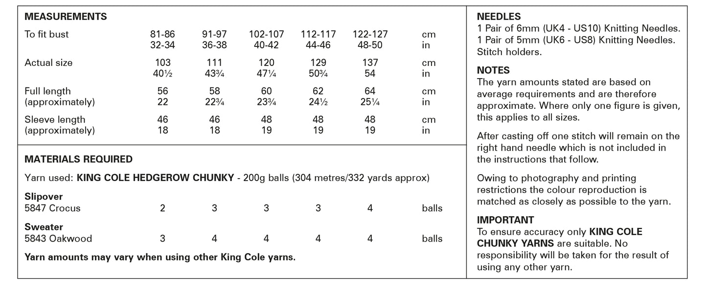 King Cole Slipover & Sweater Knitted in Hedgerow Chunky Pattern 6203