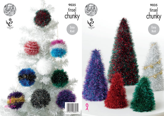 Tinsel Christmas Trees & Baubles Knitted with Tinsel Chunky 9035