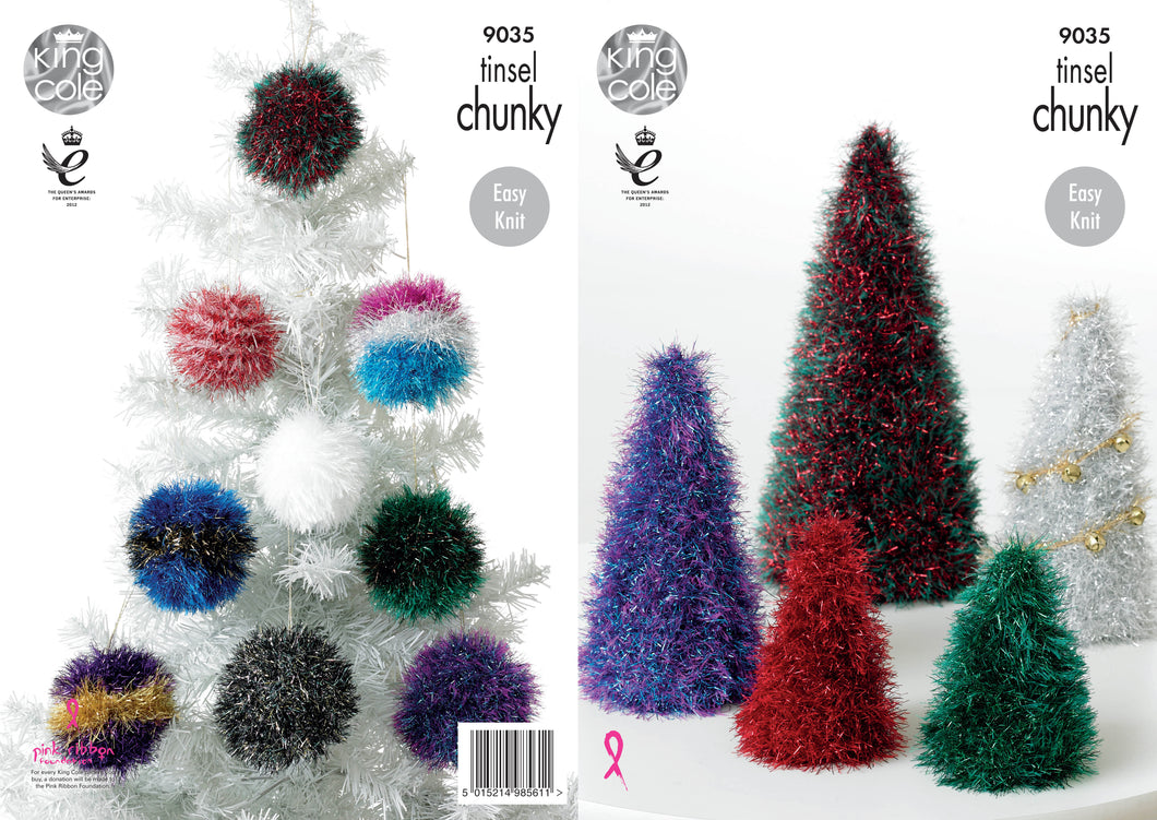 Tinsel Christmas Trees & Baubles Knitted with Tinsel Chunky 9035