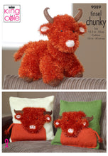 Load image into Gallery viewer, Tinsel Highland Cow &amp; Cushion Covers Knitted in Tinsel Chunky, BV Chunky &amp; Dollymix DK 9089
