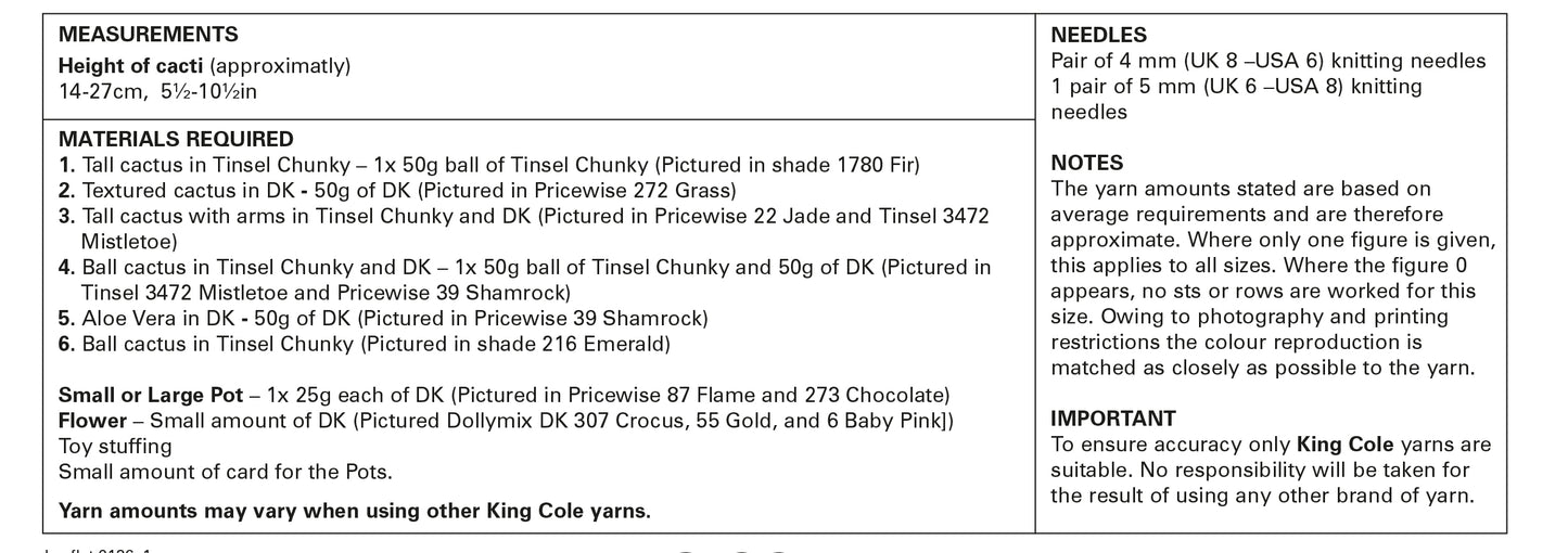 Cacti Knitted in Tinsel Chunky, Pricewise DK & Dollymix DK 9136