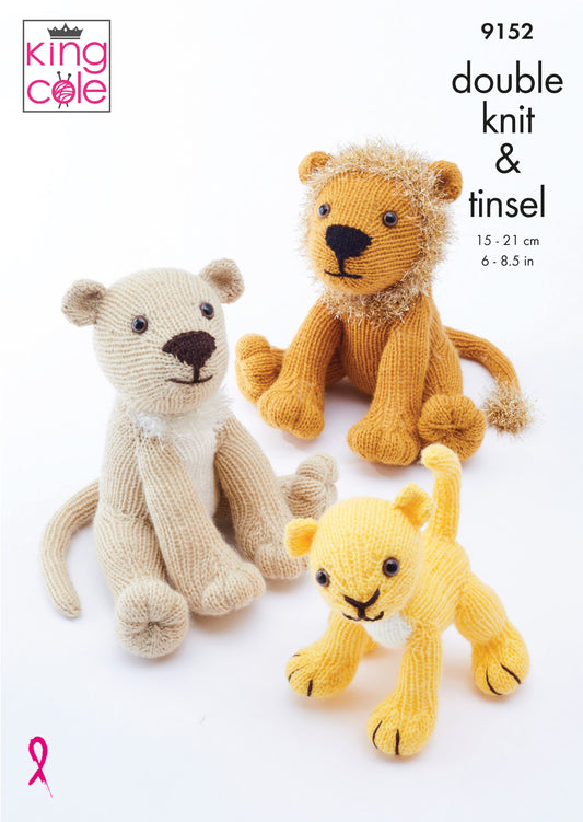 Lion Family: Knitted in Big Value DK & Tinsel Chunky 9152