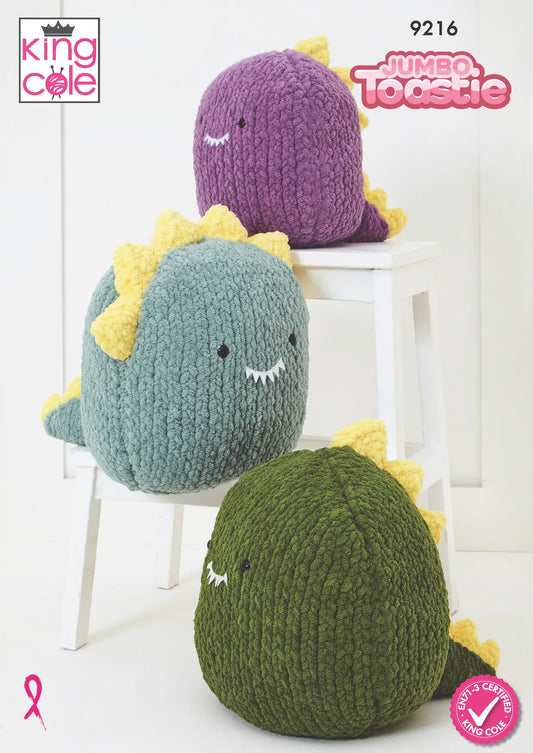 Squishy Dinosaur Toys knitted in Jumbo Toastie King Cole Pattern 9216