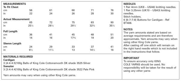 King Cole Sweater & Cardigan Knitted in Cottonsmooth DK Pattern 5751