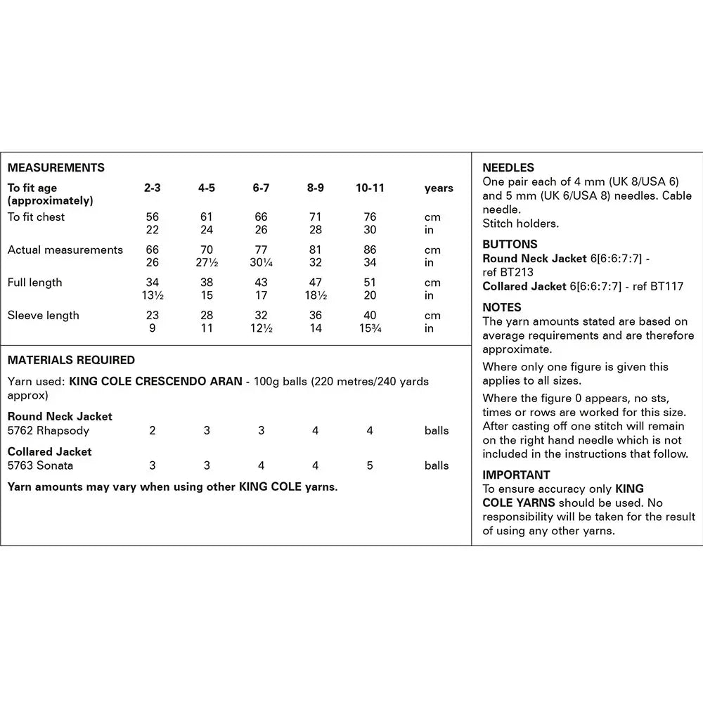 Childrens Jackets King Cole Pattern 6223